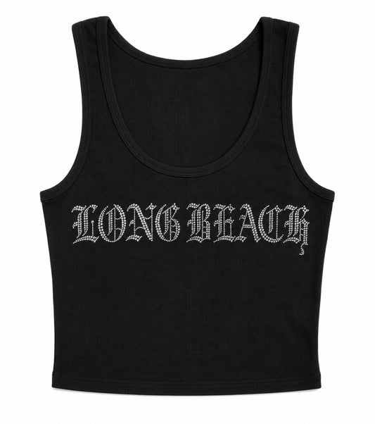 Rhinestone Long Beach Crop Tank Top and Mini Skirt