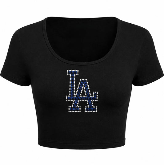 Rhinestone Dodgers LA Logo Crop Top