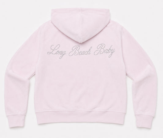 Long Beach Baby Rhinestone Mid Length Velour Hoodie